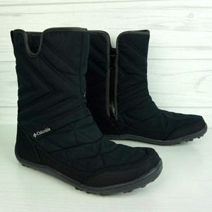 Columbia Minx Slip III Black Winter Snow Boots Side Zip Faux Fur Collar size 8